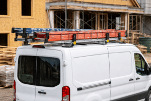Work van at construction site in Cambridge
