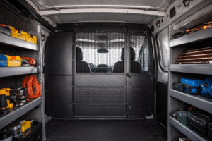 Work van interior with tool storage